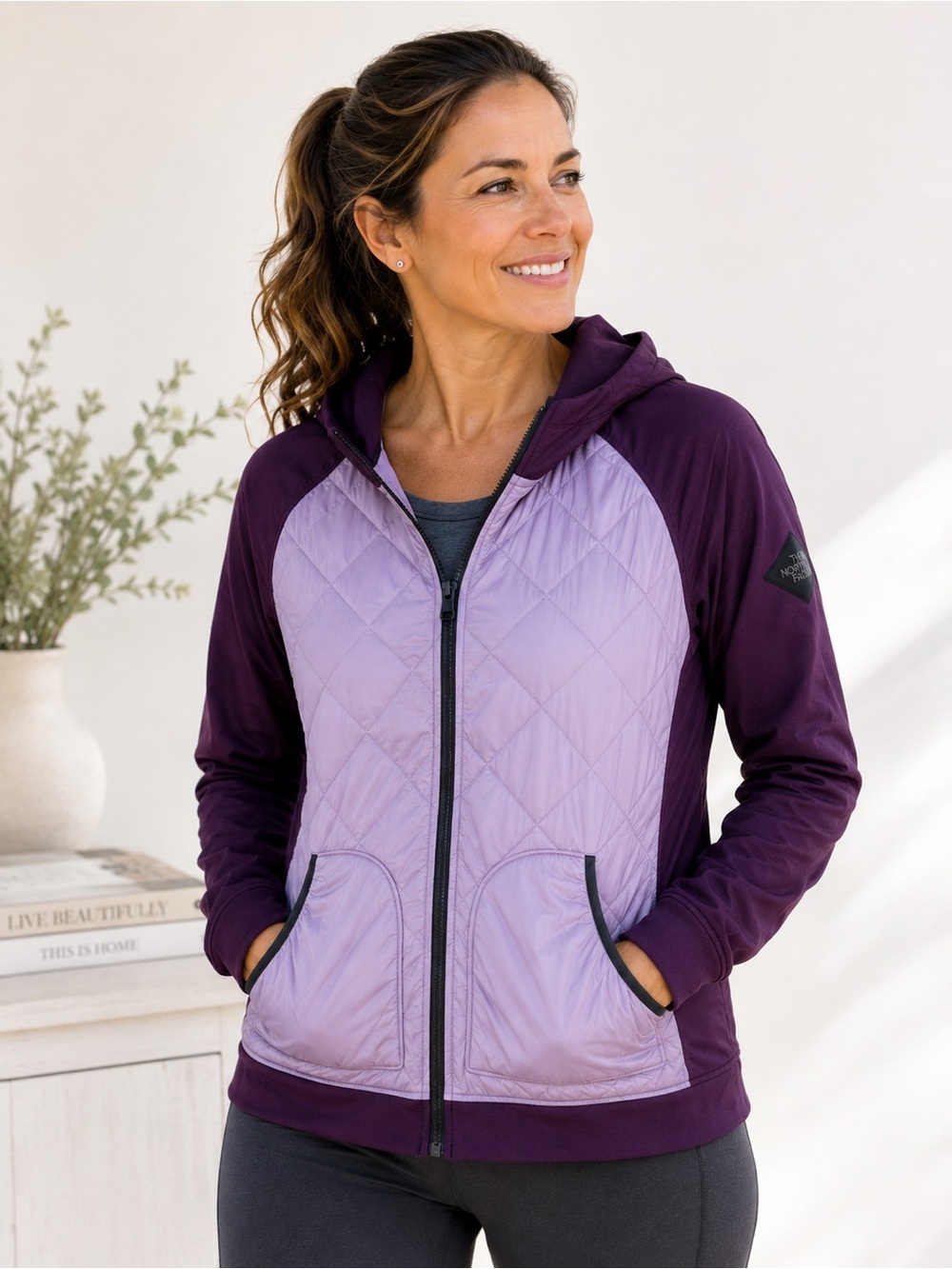 The North Face Hybrid Jacket Womens Quilted Insulated Hoodie Full Zip Hooded XL